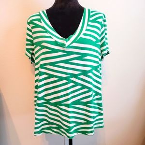 Nicole Miller Green/White Sz 2X cotton jersey